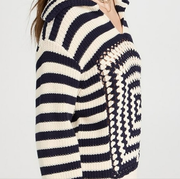 Nwt STAUD Alloy monochrome Nautical stripe relaxed Sweater xs - Picture 5 of 9